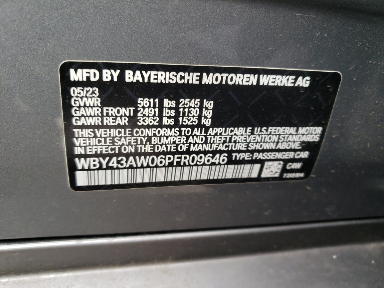 2023 BMW I4 Edrive 35 VIN: WBY43AW06PFR09646 Lot: 56890054