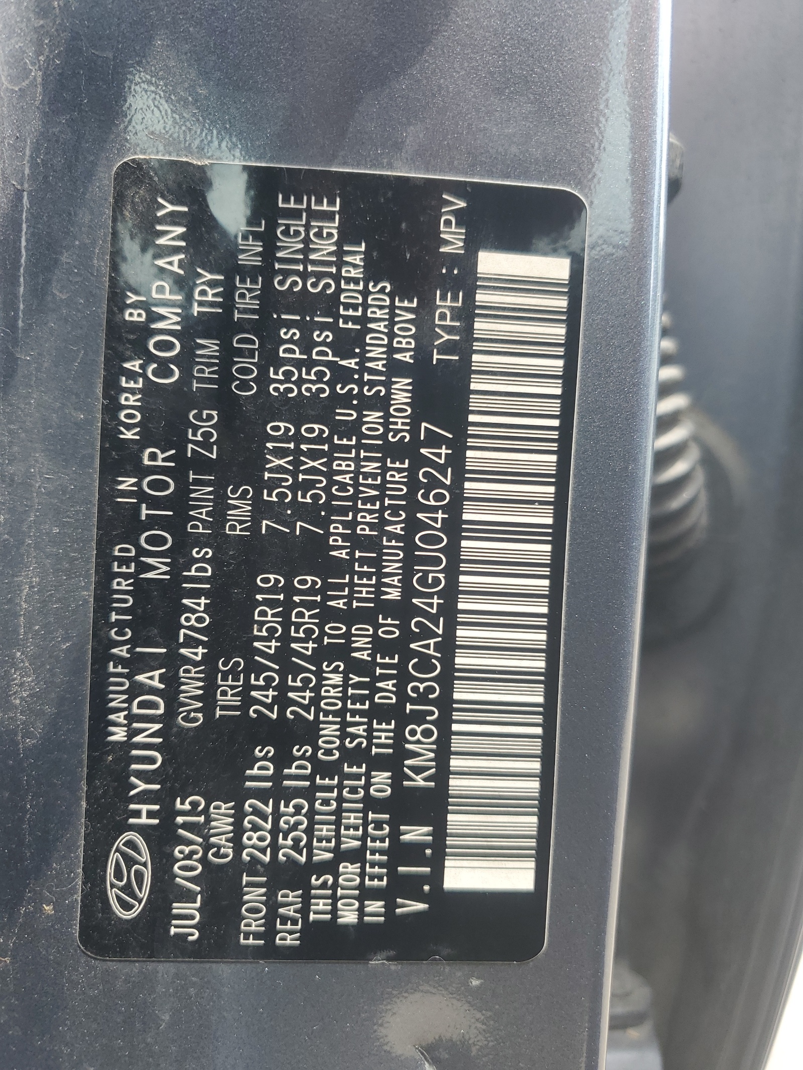 KM8J3CA24GU046247 2016 Hyundai Tucson Limited