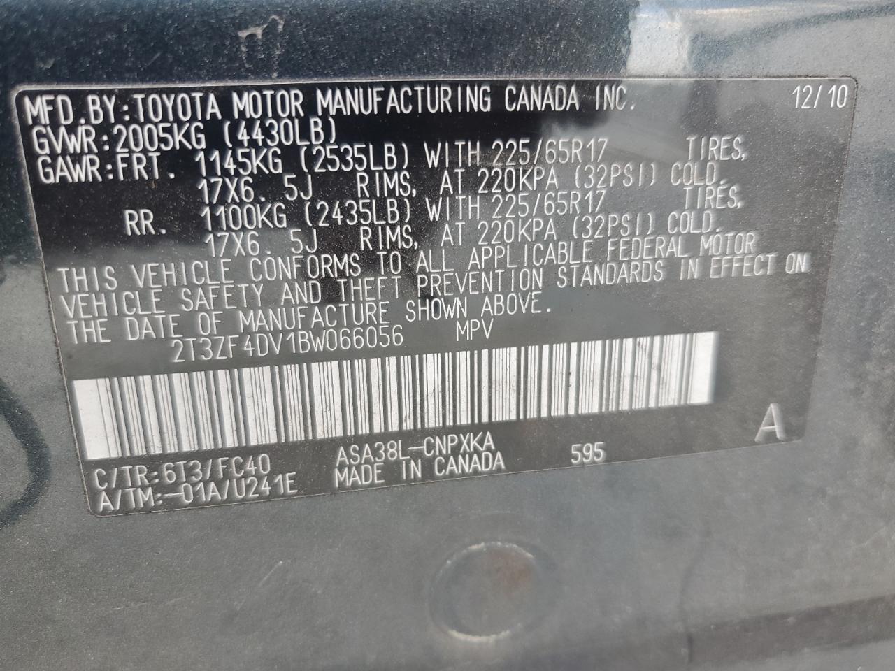 2011 Toyota Rav4 VIN: 2T3ZF4DV1BW066056 Lot: 56390334