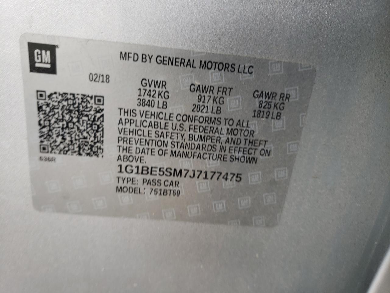 2018 Chevrolet Cruze Lt VIN: 1G1BE5SM7J7177475 Lot: 53776594