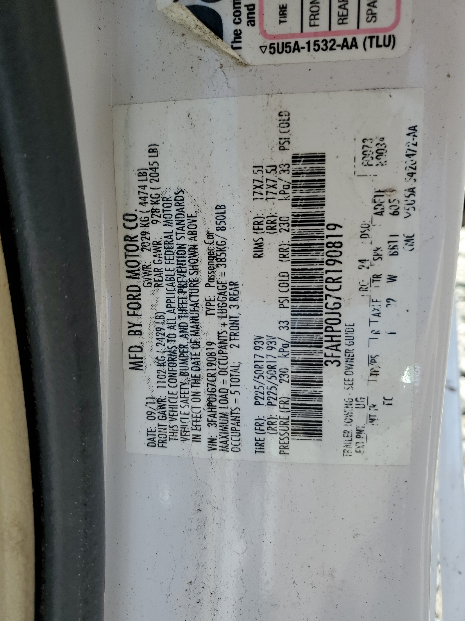 3FAHP0JG7CR190819 2012 Ford Fusion Sel