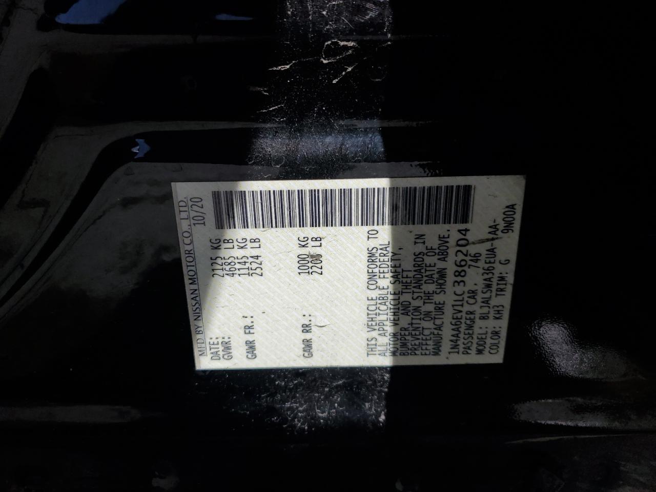 1N4AA6EV1LC386204 2020 Nissan Maxima Sr