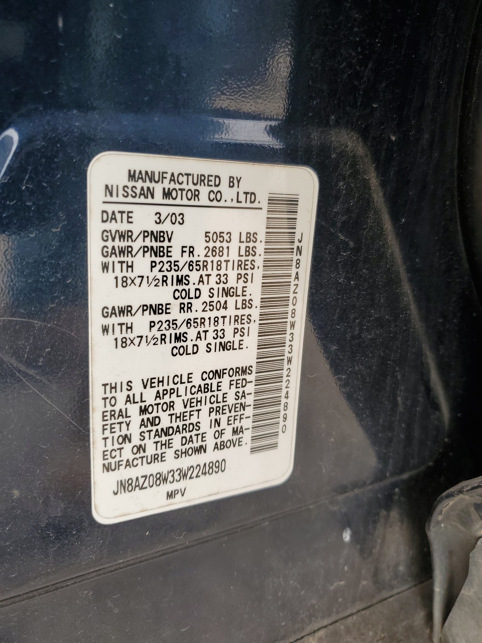 JN8AZ08W33W224890 2003 Nissan Murano Sl