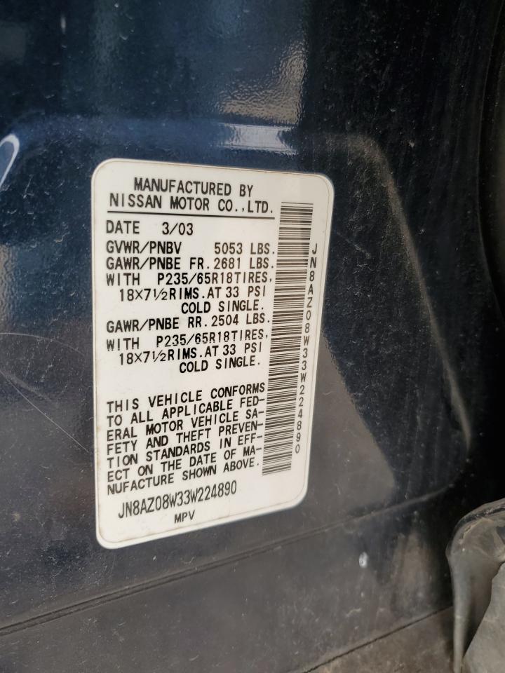 2003 Nissan Murano Sl VIN: JN8AZ08W33W224890 Lot: 53650094