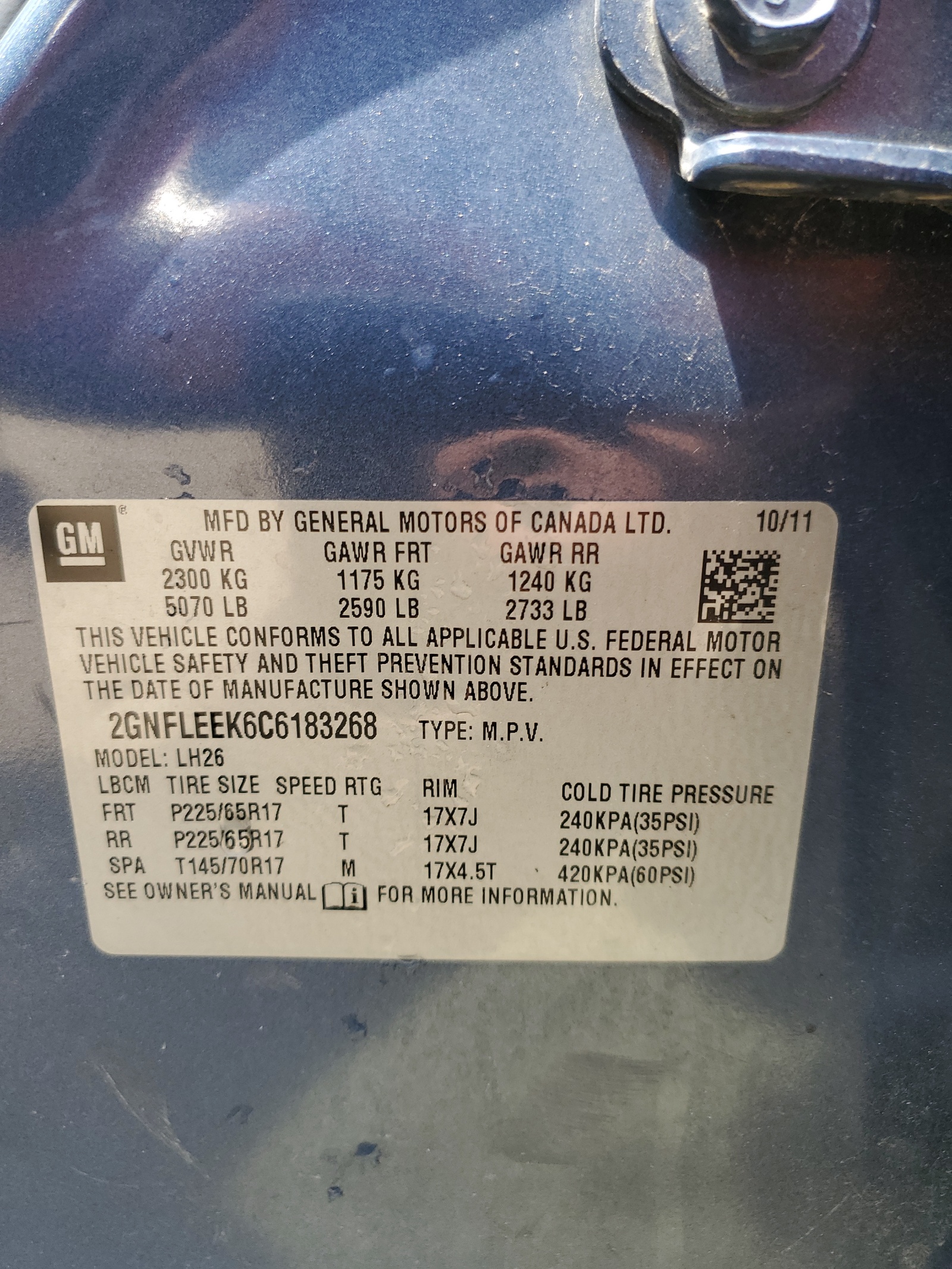 2GNFLEEK6C6183268 2012 Chevrolet Equinox Lt