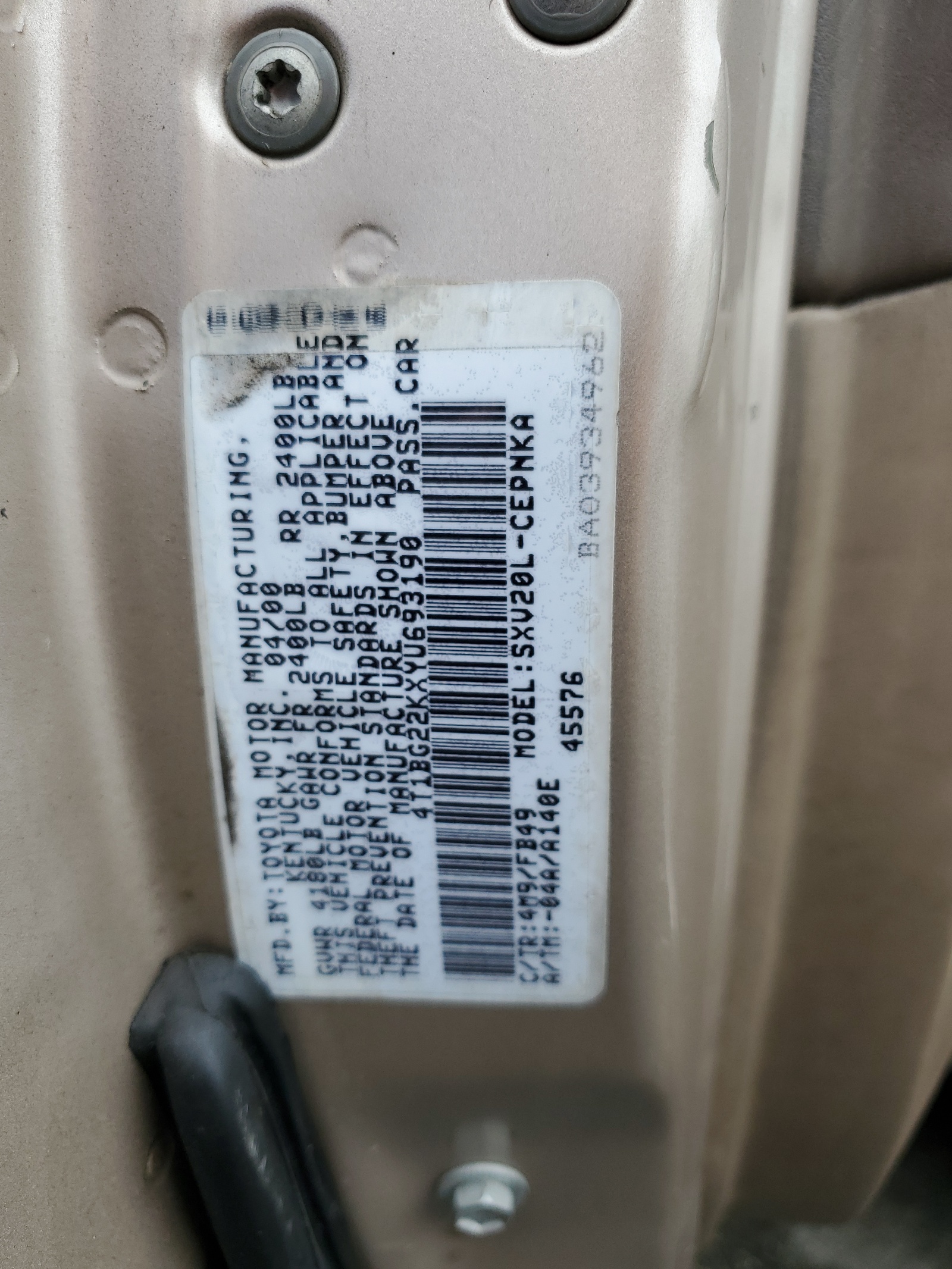 4T1BG22KXYU693190 2000 Toyota Camry Ce