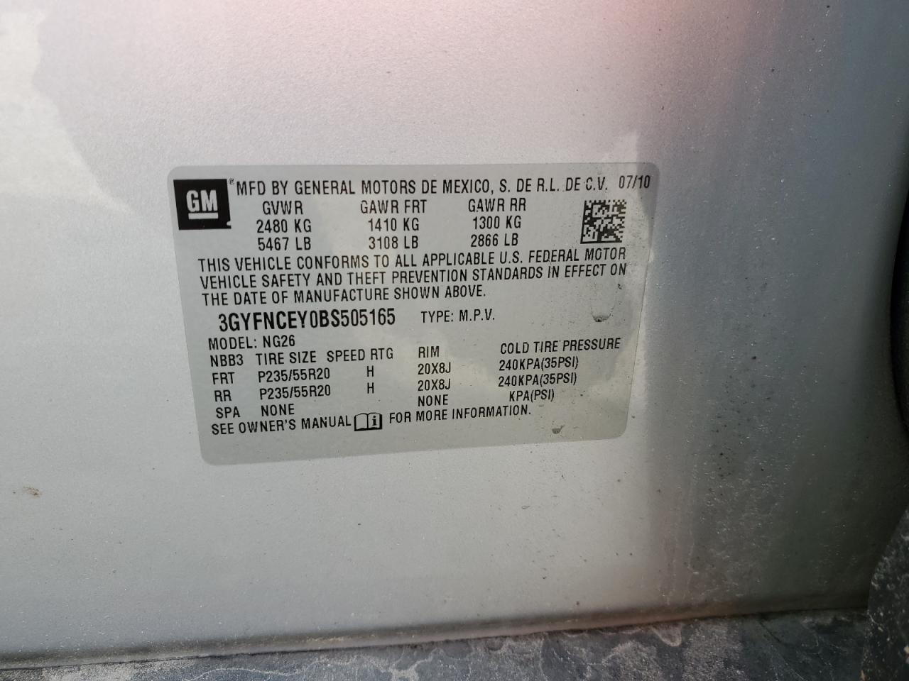 2011 Cadillac Srx Premium Collection VIN: 3GYFNCEY0BS505165 Lot: 55694434