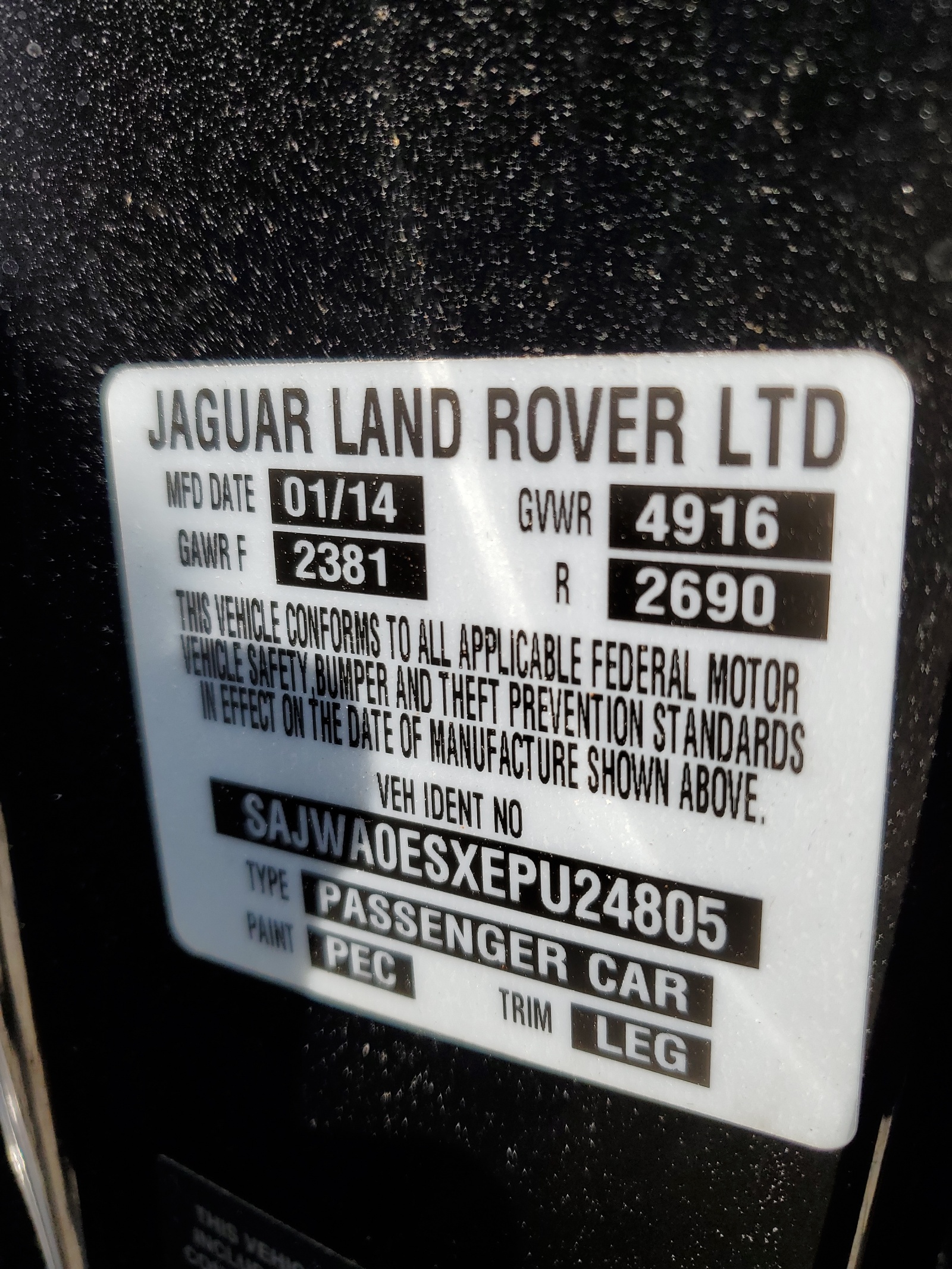 SAJWA0ESXEPU24805 2014 Jaguar Xf