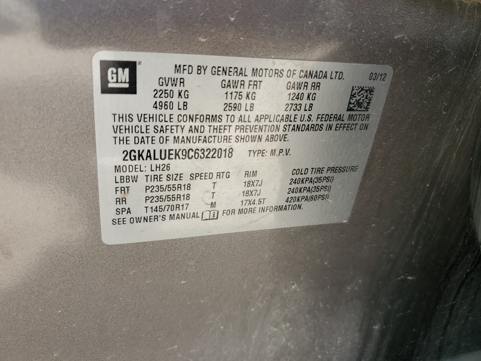 2GKALUEK9C6322018 2012 GMC Terrain Slt