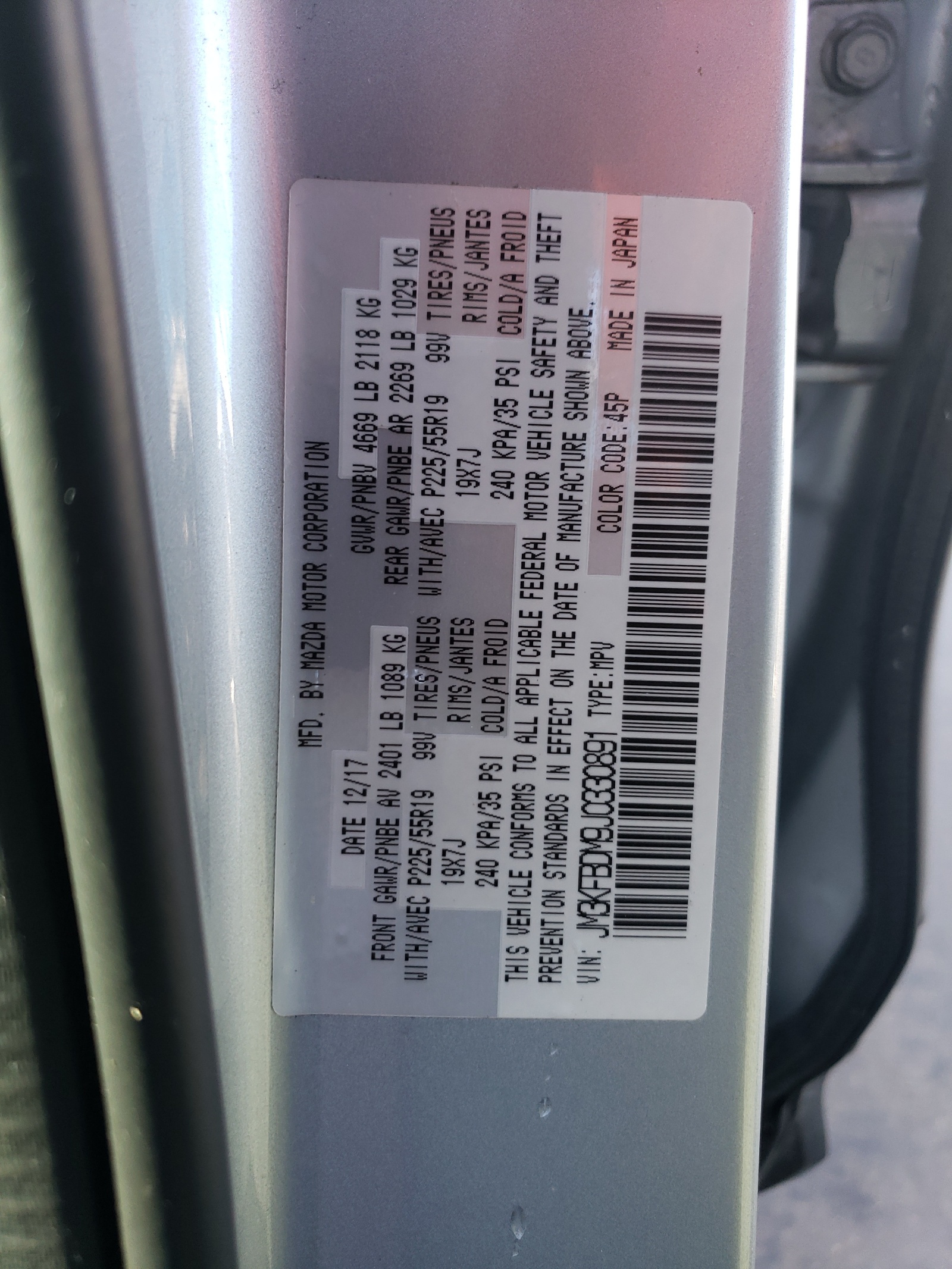 JM3KFBDM9J0330891 2018 Mazda Cx-5 Grand Touring