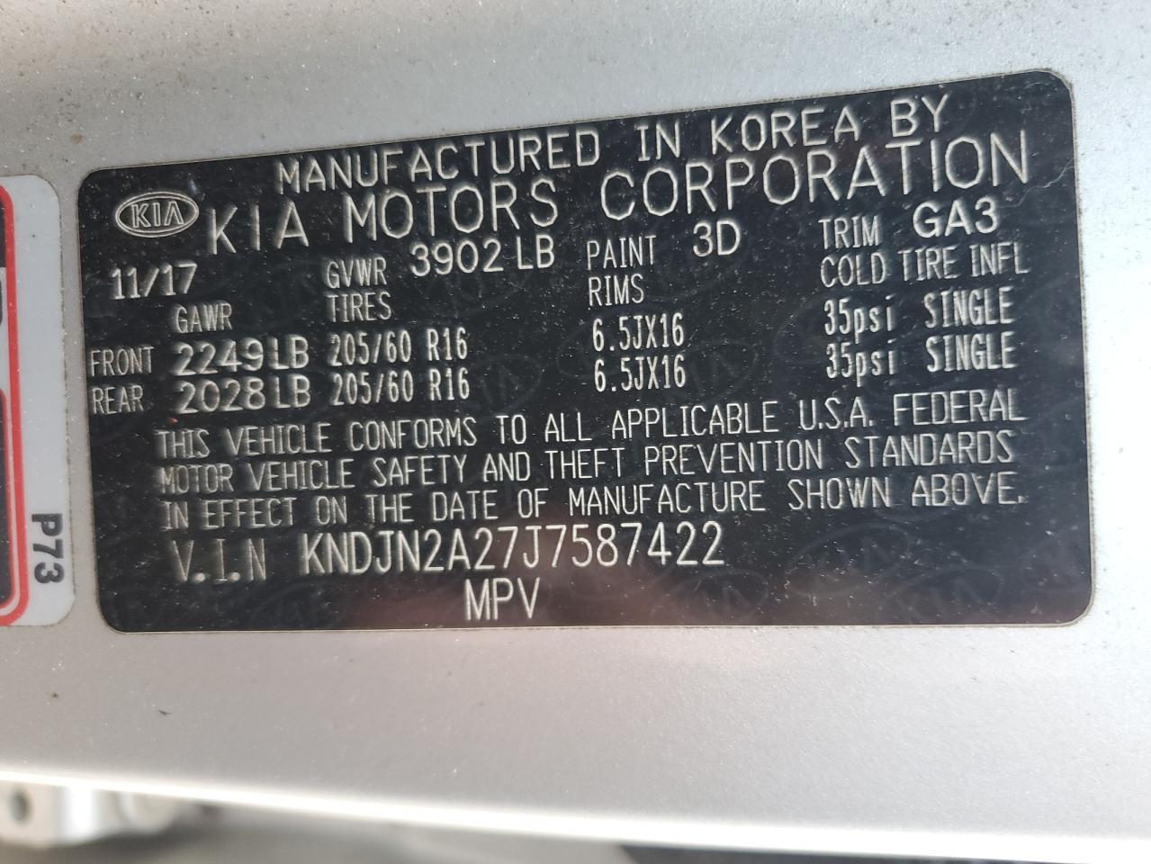 2018 Kia Soul VIN: KNDJN2A27J7587422 Lot: 56884634