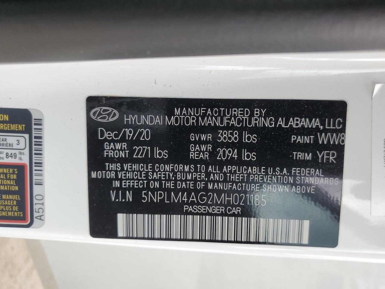 5NPLM4AG2MH021185 2021 Hyundai Elantra Sel