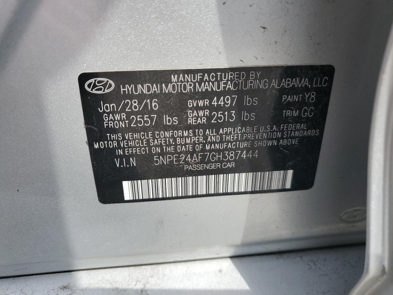 5NPE24AF7GH387444 2016 HYUNDAI SONATA - Image 12