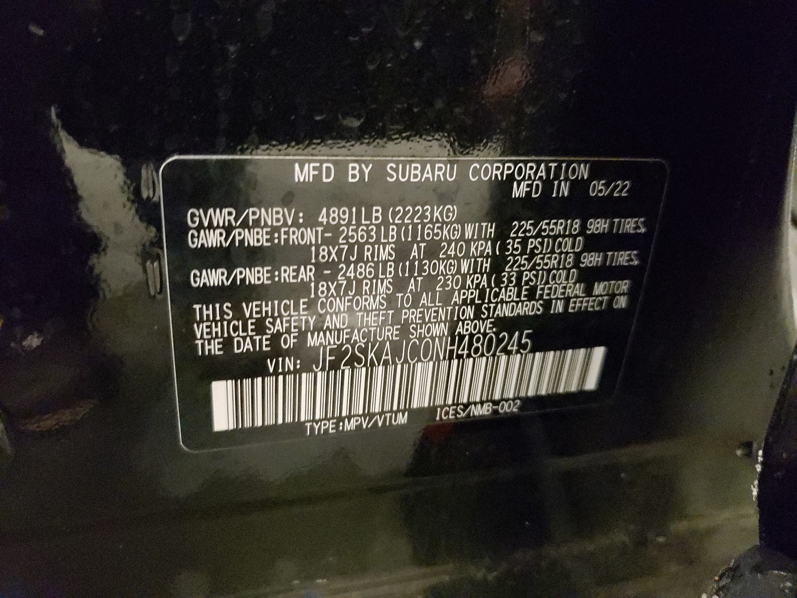 JF2SKAJC0NH480245 2022 Subaru Forester Sport