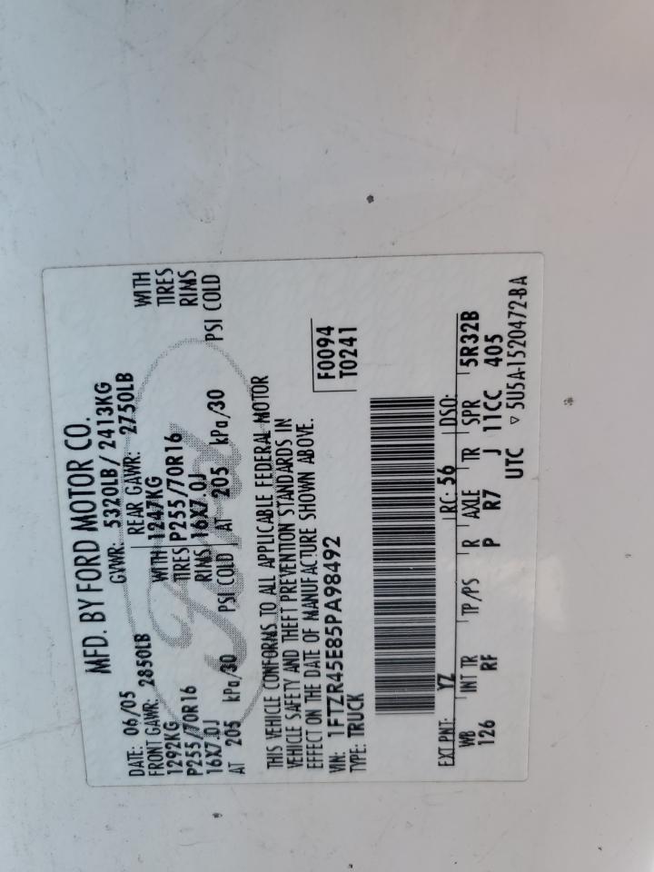 2005 Ford Ranger Super Cab VIN: 1FTZR45E85PA98492 Lot: 53602344