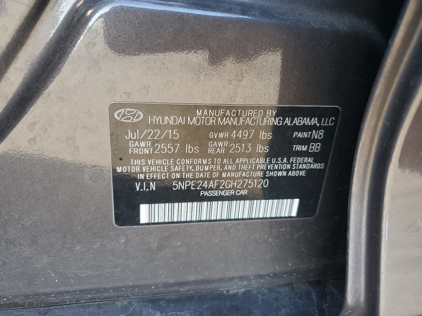 5NPE24AF2GH275120 2016 Hyundai Sonata Se