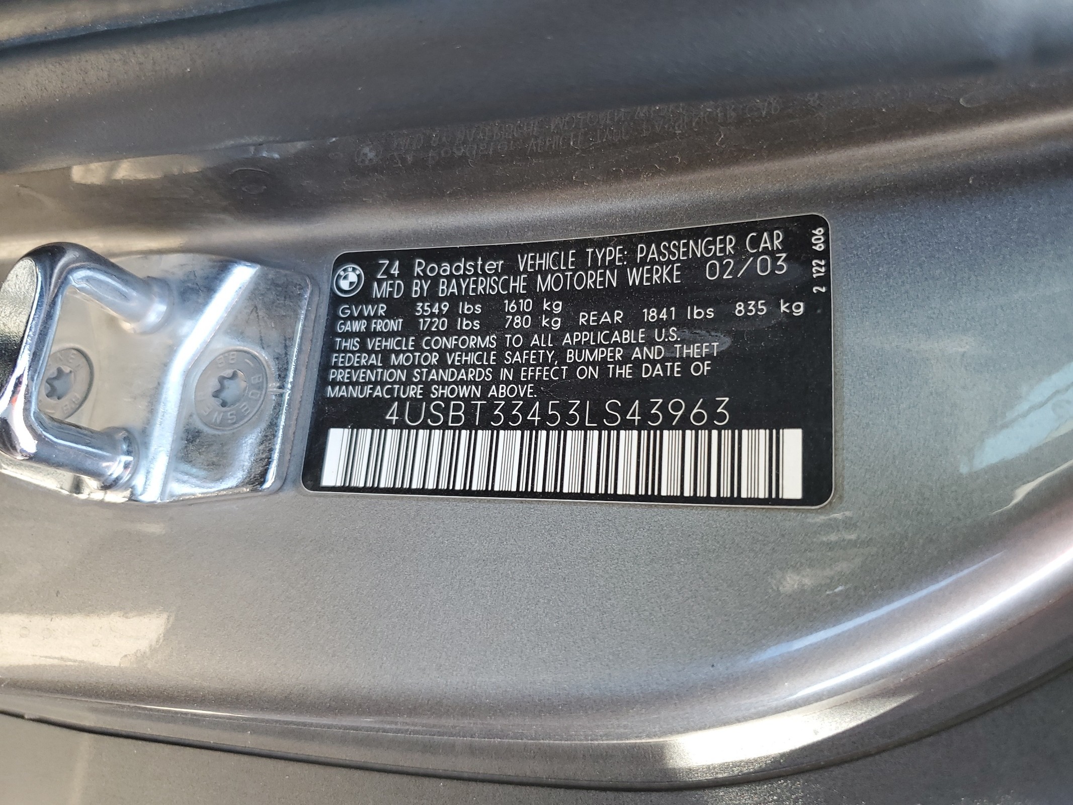 4USBT33453LS43963 2003 BMW Z4 2.5