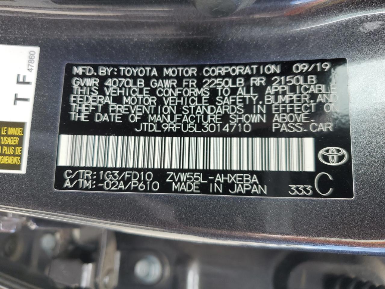 JTDL9RFU5L3014710 2020 Toyota Prius Le