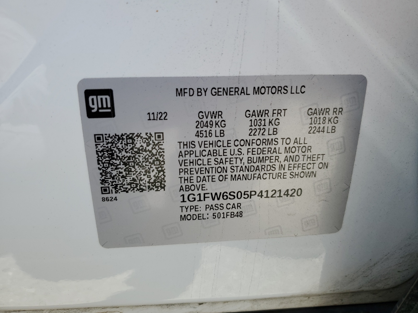 1G1FW6S05P4121420 2023 Chevrolet Bolt Ev 1Lt