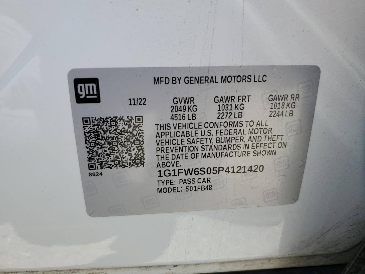 2023 Chevrolet Bolt Ev 1Lt VIN: 1G1FW6S05P4121420 Lot: 56086884