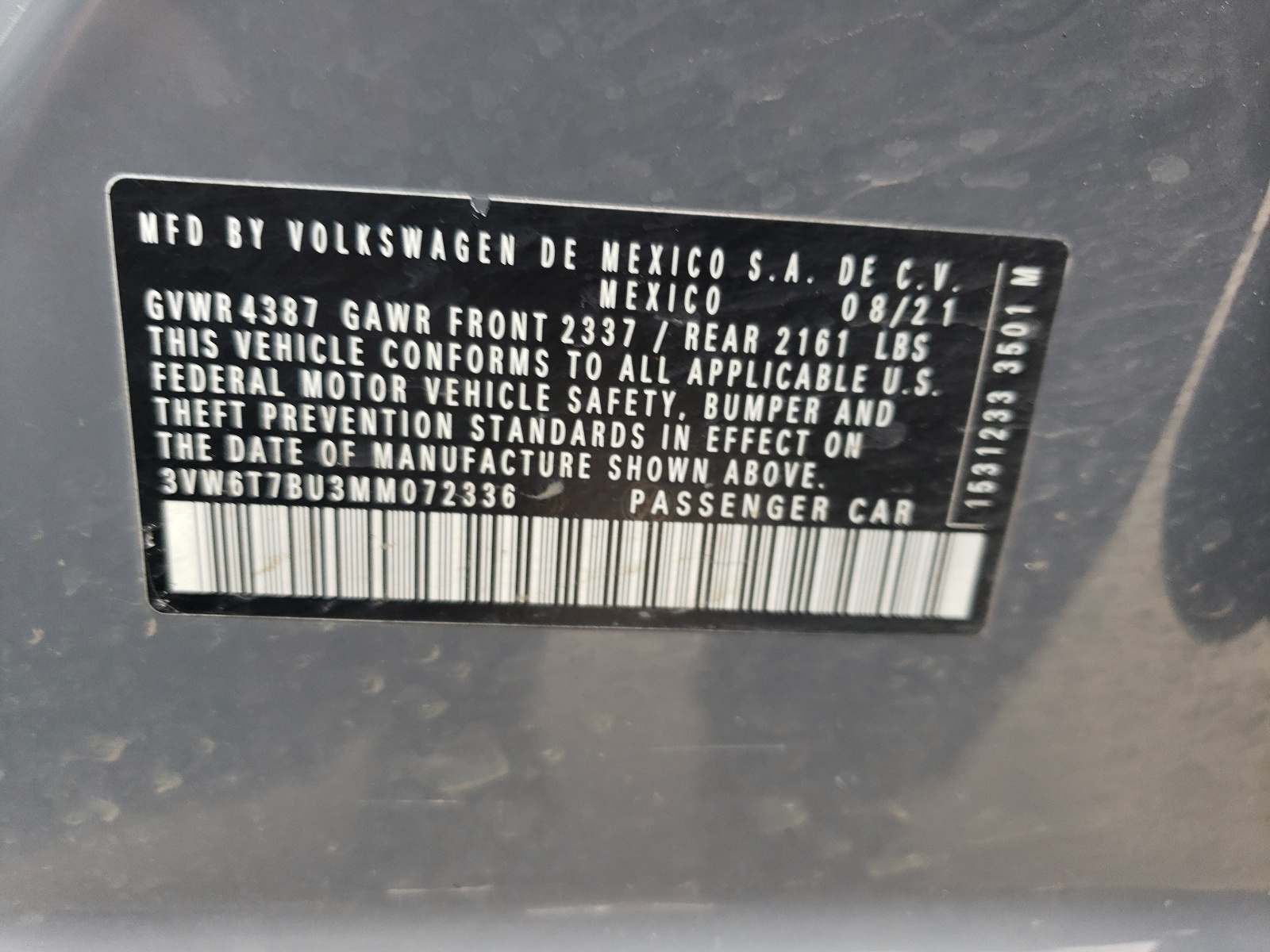 3VW6T7BU3MM072336 2021 Volkswagen Jetta Gli