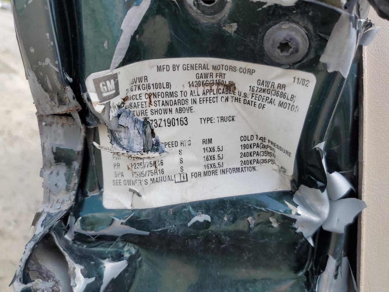 2003 Chevrolet Silverado C1500 VIN: 1GCEC14X73Z190163 Lot: 54933424