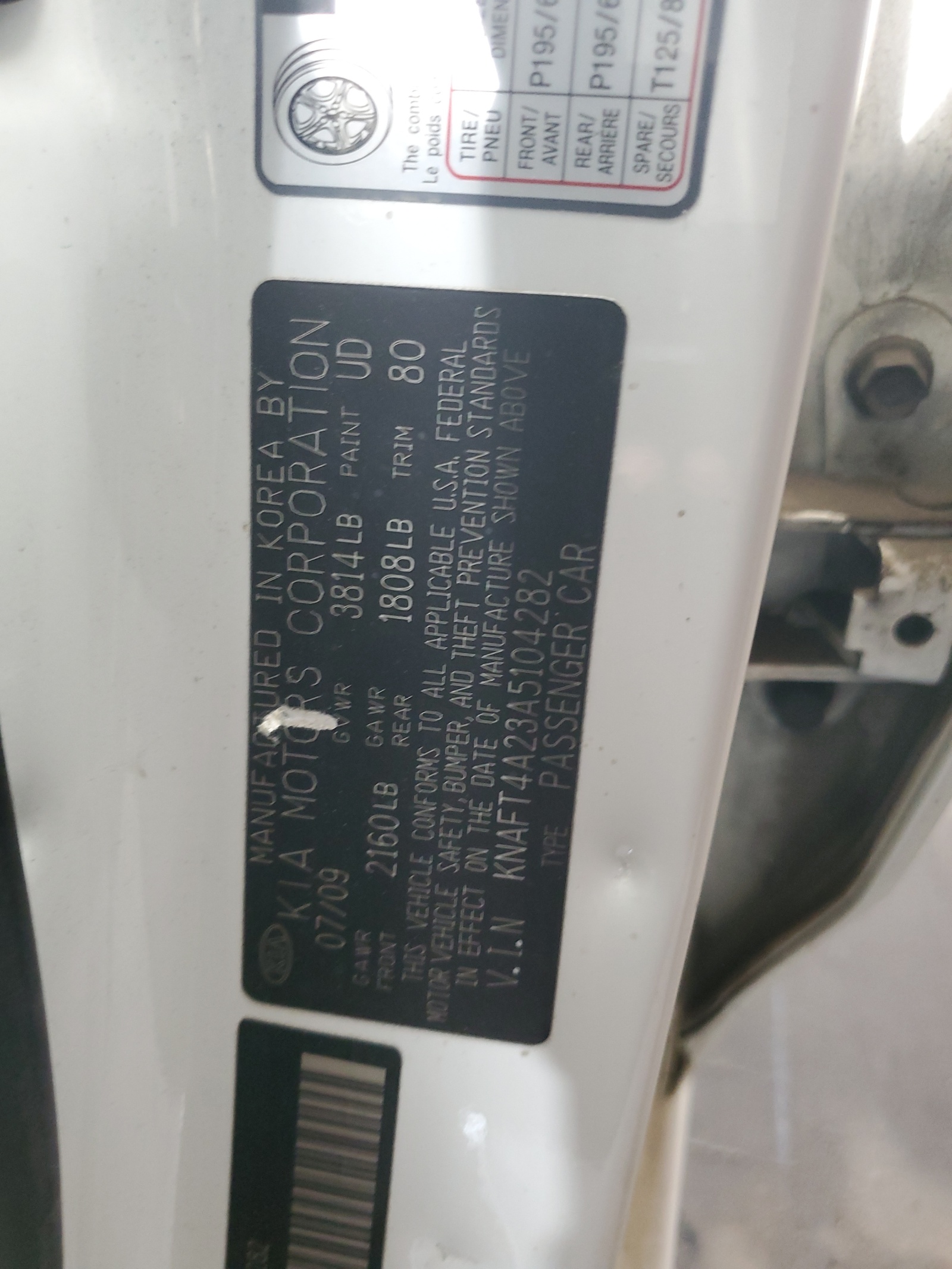 KNAFT4A23A5104282 2010 Kia Forte Lx