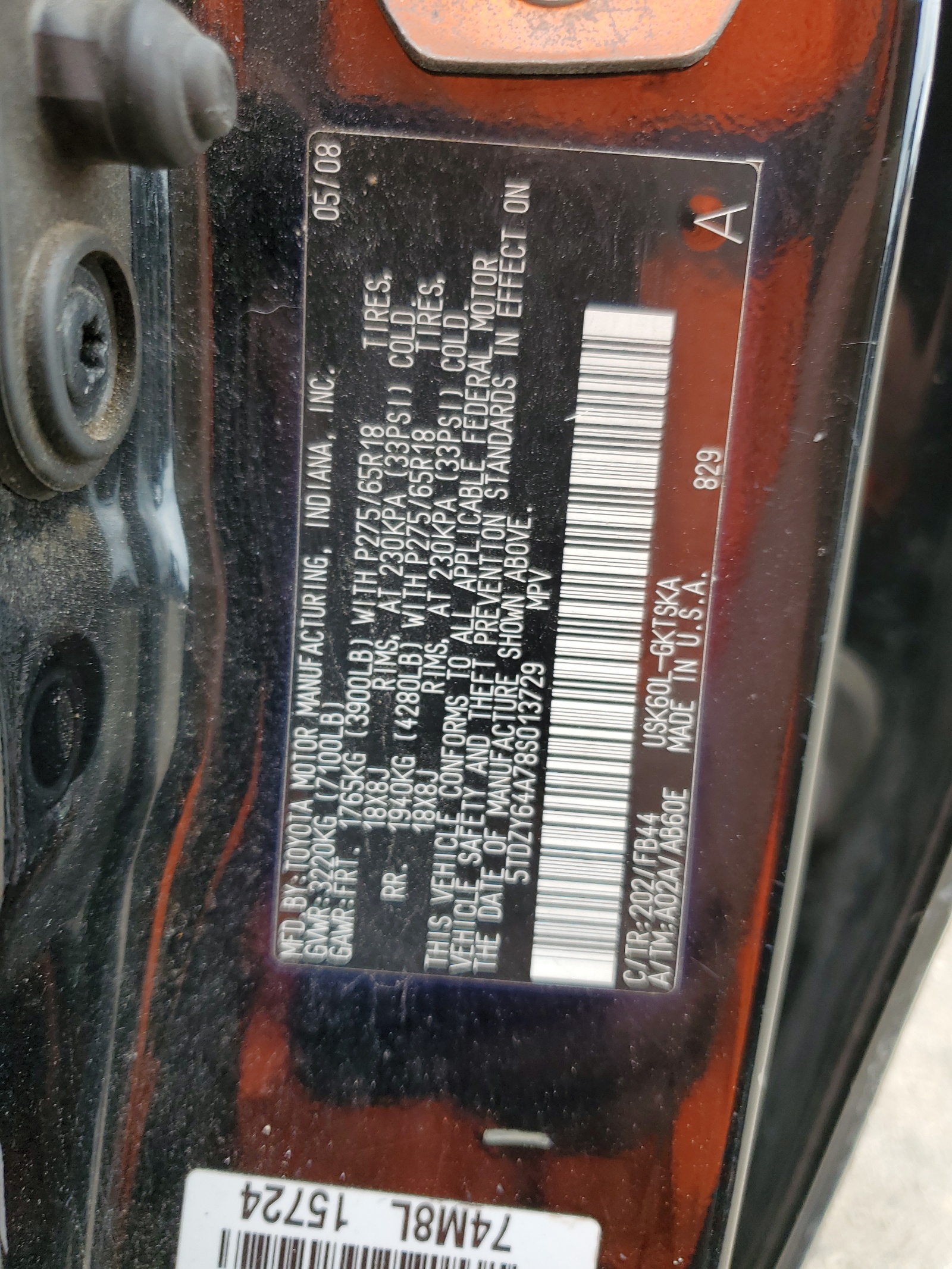 5TDZY64A78S013729 2008 Toyota Sequoia Sr5