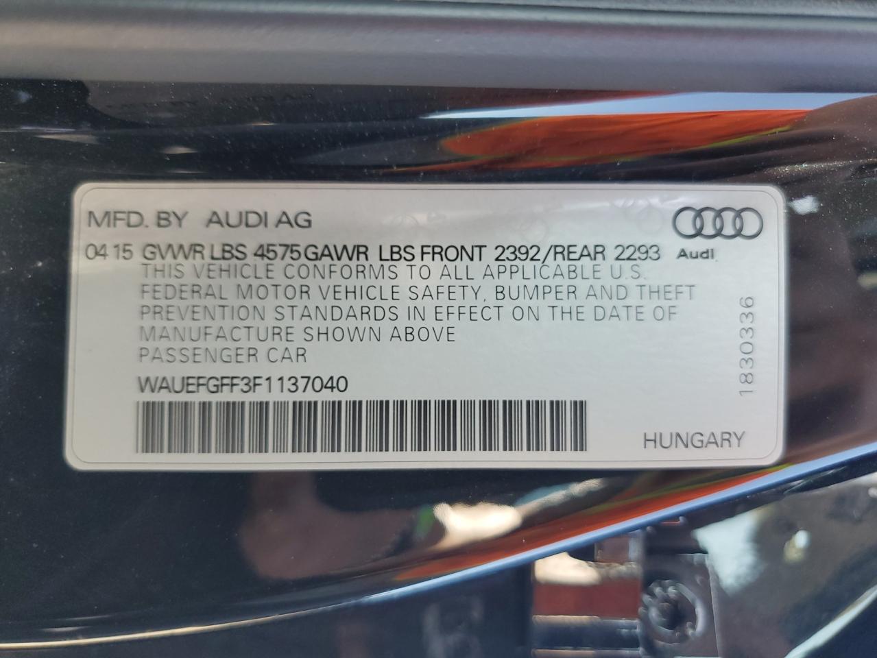 2015 Audi A3 Premium Plus VIN: WAUEFGFF3F1137040 Lot: 56700824