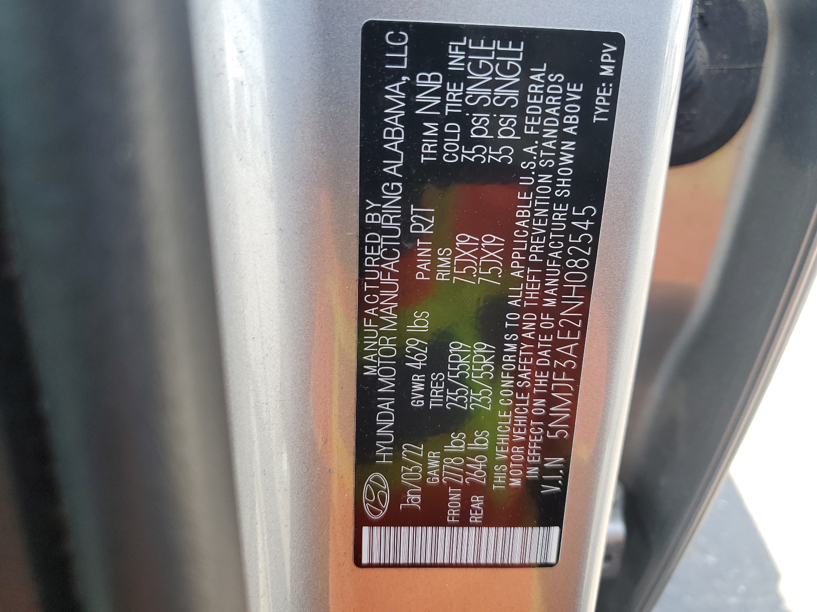 5NMJF3AE2NH082545 2022 Hyundai Tucson Sel