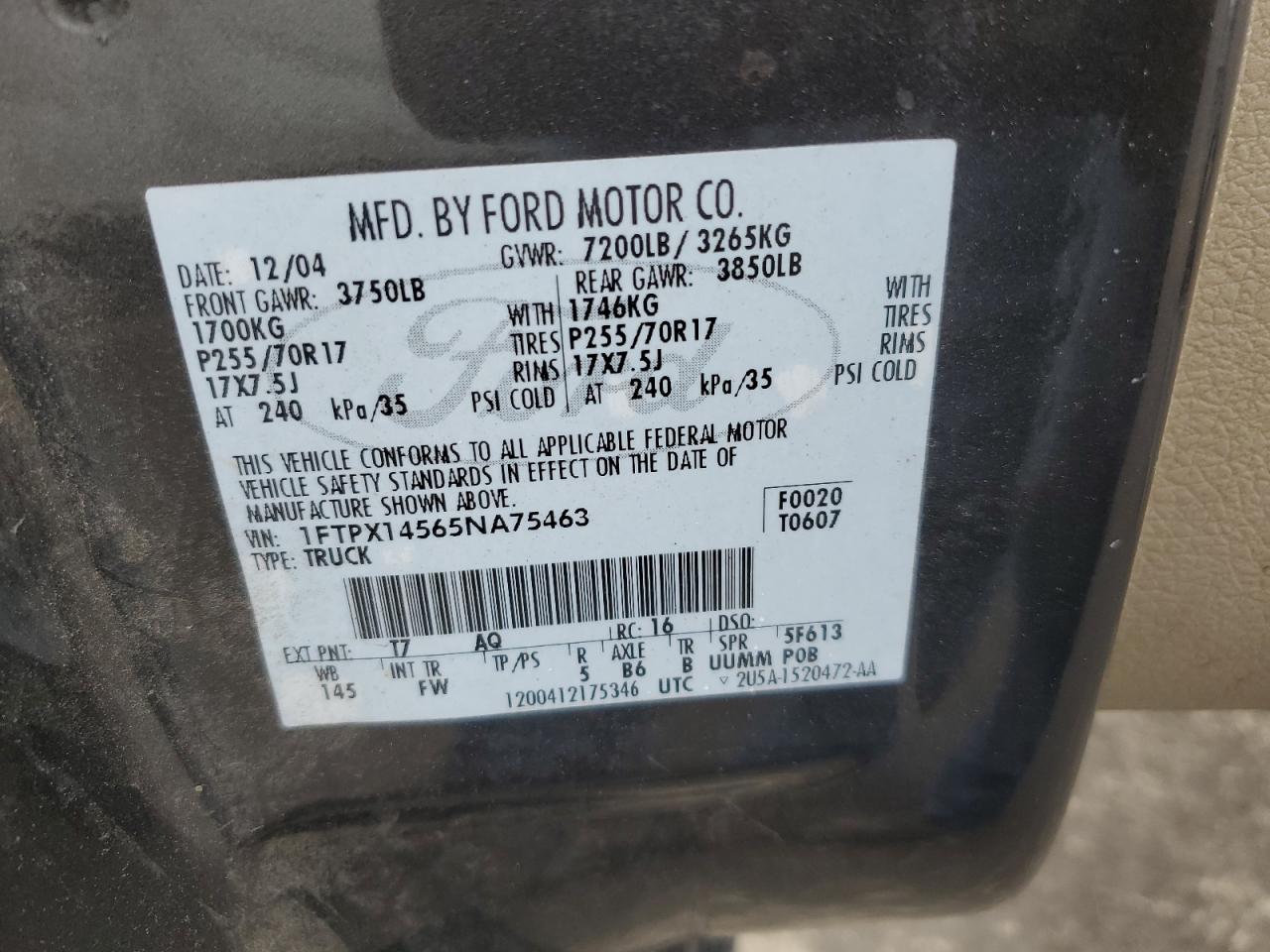 1FTPX14565NA75463 2005 Ford F150