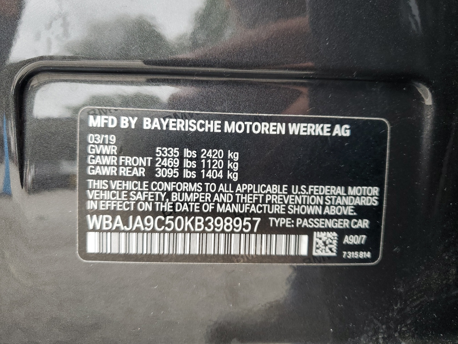 WBAJA9C50KB398957 2019 BMW 530E