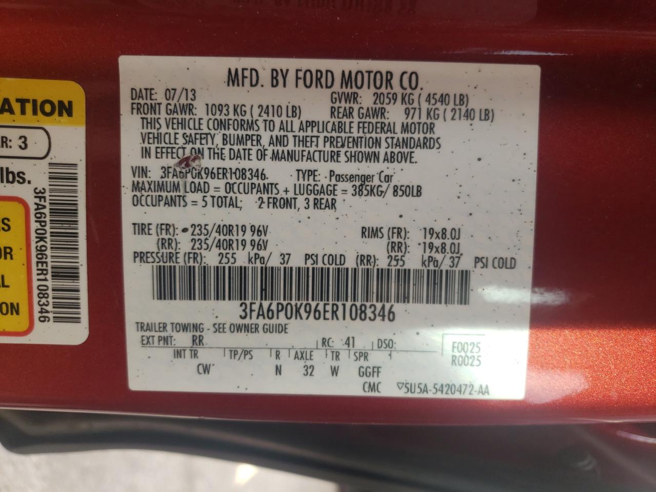 3FA6P0K96ER108346 2014 Ford Fusion Titanium