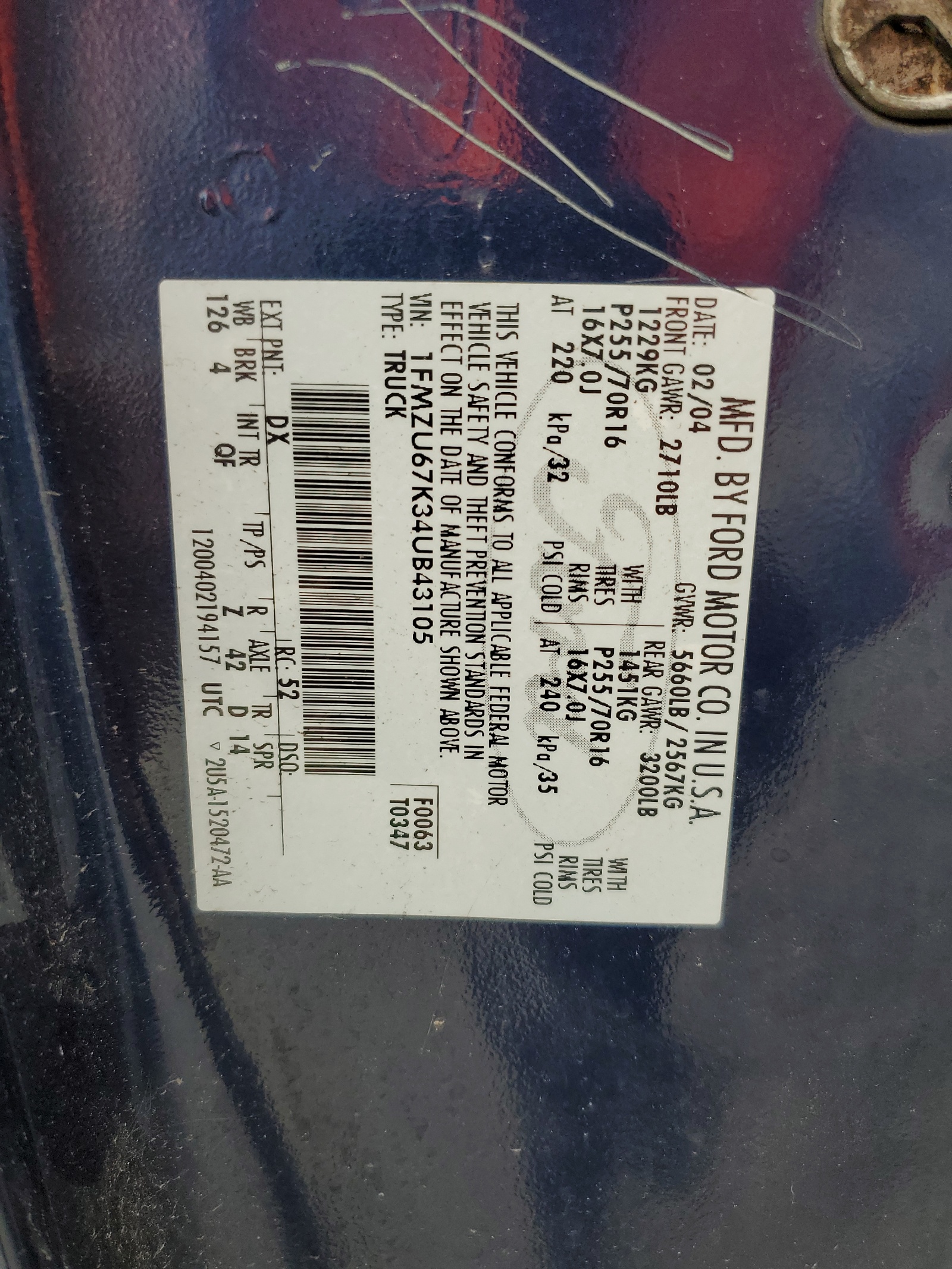 1FMZU67K34UB43105 2004 Ford Explorer Sport Trac