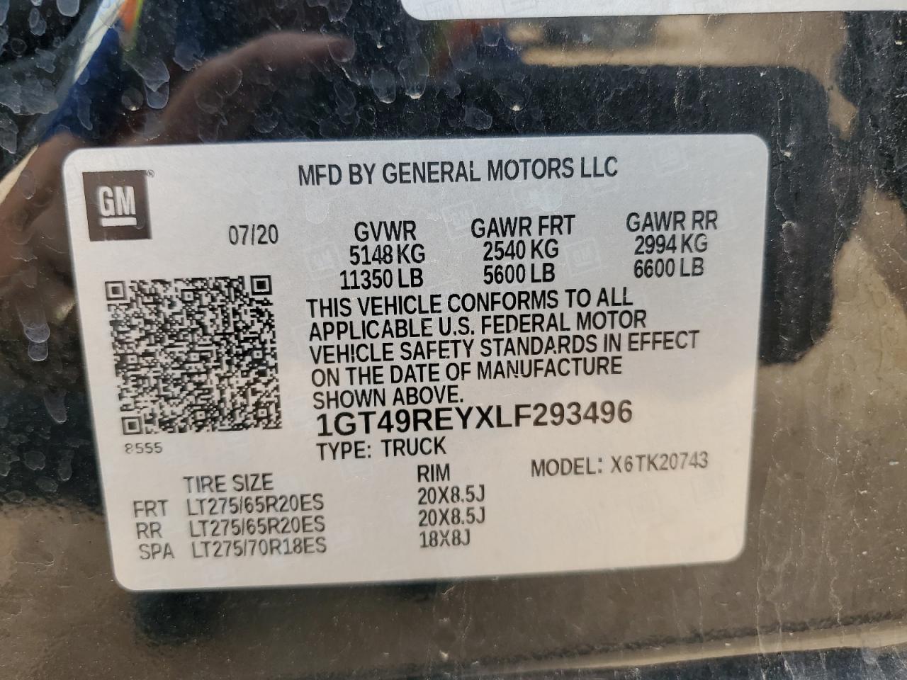 2020 GMC Sierra K2500 Denali VIN: 1GT49REYXLF293496 Lot: 55265404