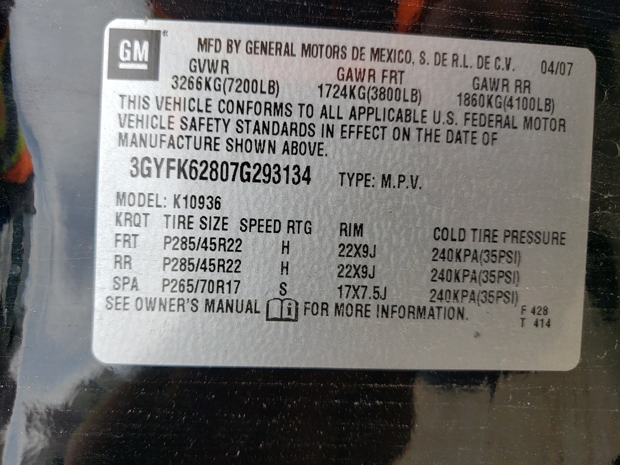 3GYFK62807G293134 2007 Cadillac Escalade Ext