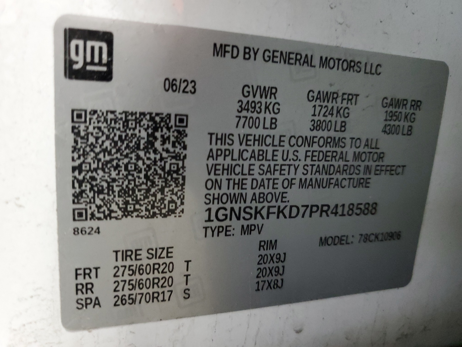 1GNSKFKD7PR418588 2023 Chevrolet Suburban K1500 Premier