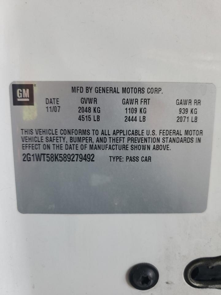 2008 Chevrolet Impala Lt VIN: 2G1WT58K589279492 Lot: 56254594