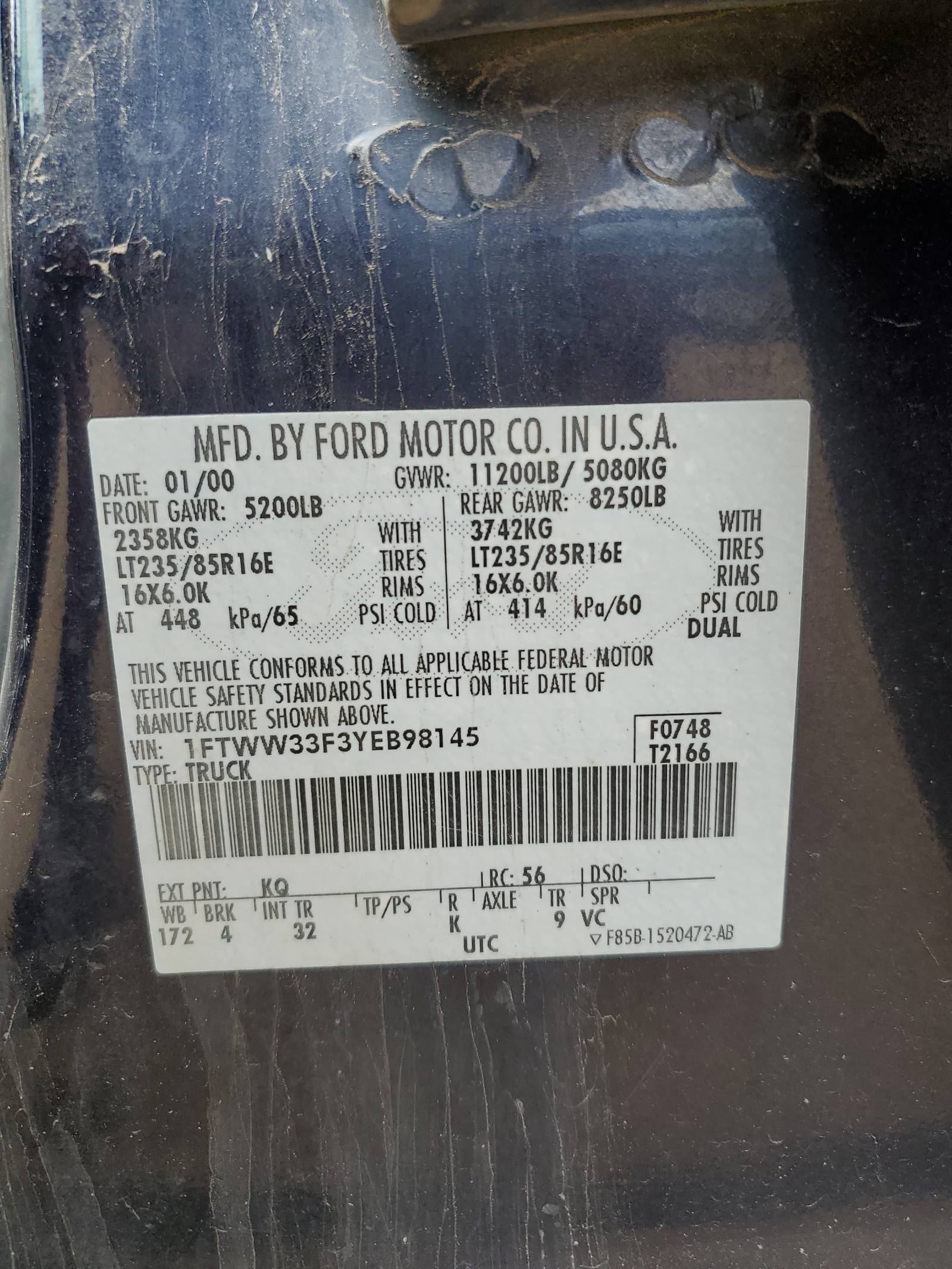 1FTWW33F3YEB98145 2000 Ford F350 Super Duty