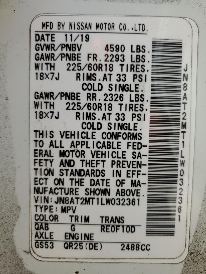 2020 Nissan Rogue S VIN: JN8AT2MT1LW032361 Lot: 56293354