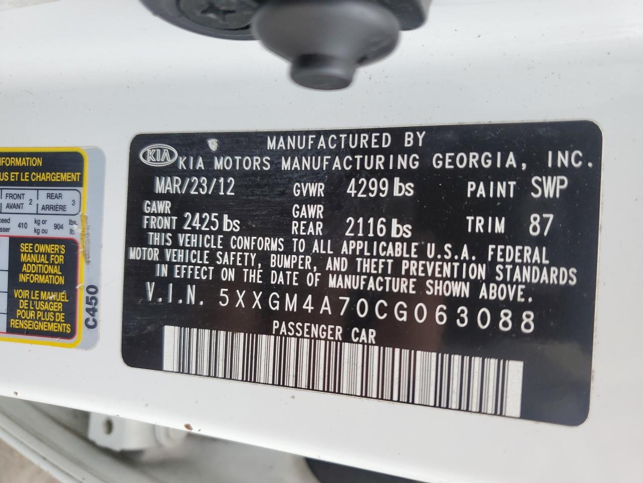 2012 Kia Optima Lx VIN: 5XXGM4A70CG063088 Lot: 69566454