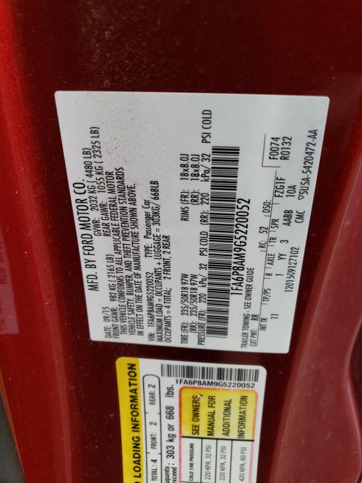 2016 Ford Mustang VIN: 1FA6P8AM9G5220052 Lot: 56400134