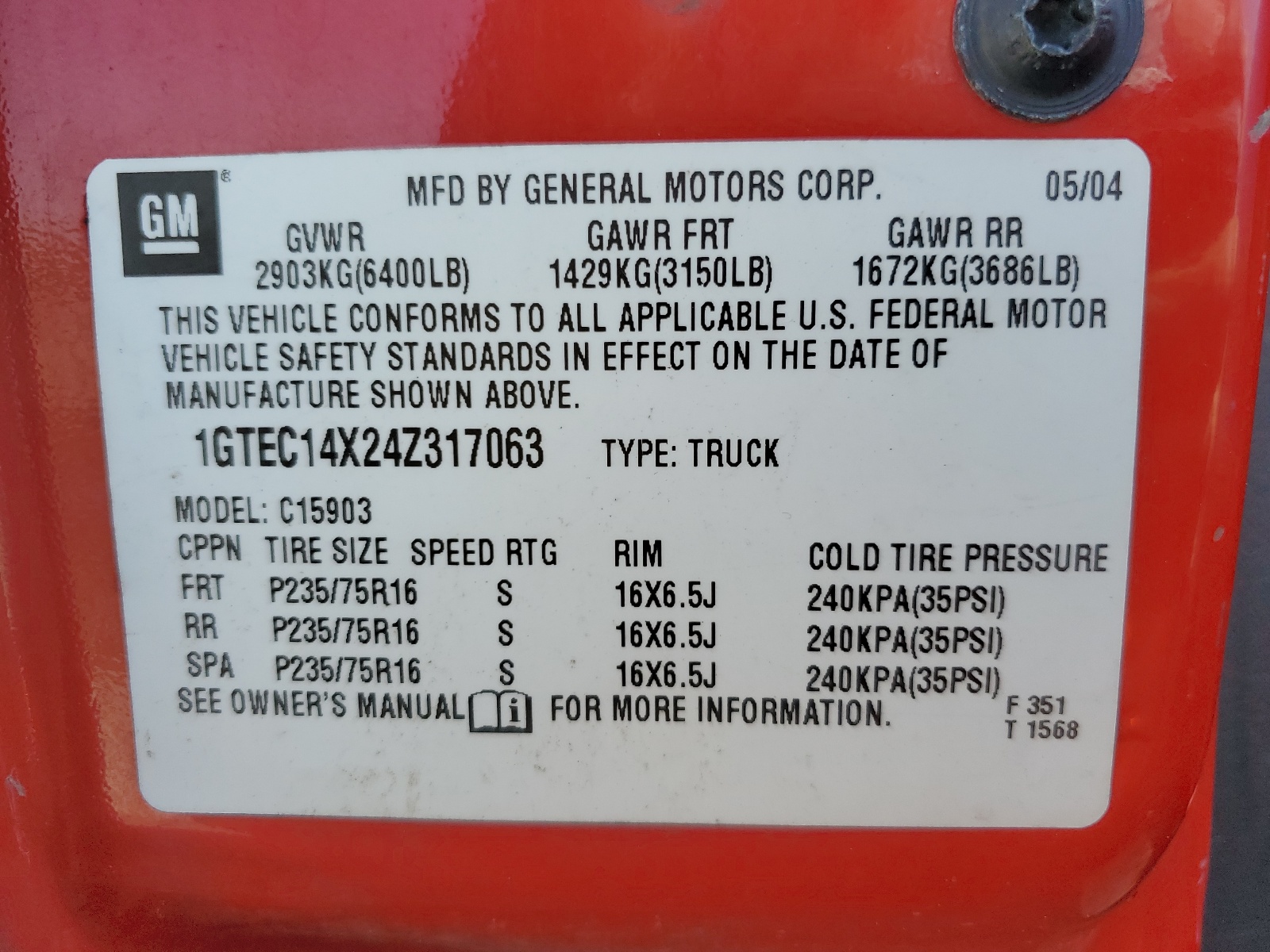 1GTEC14X24Z317063 2004 GMC New Sierra C1500