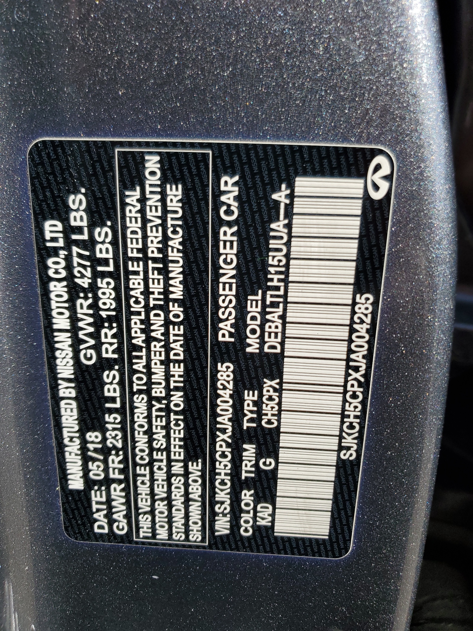 SJKCH5CPXJA004285 2018 Infiniti Qx30 Pure