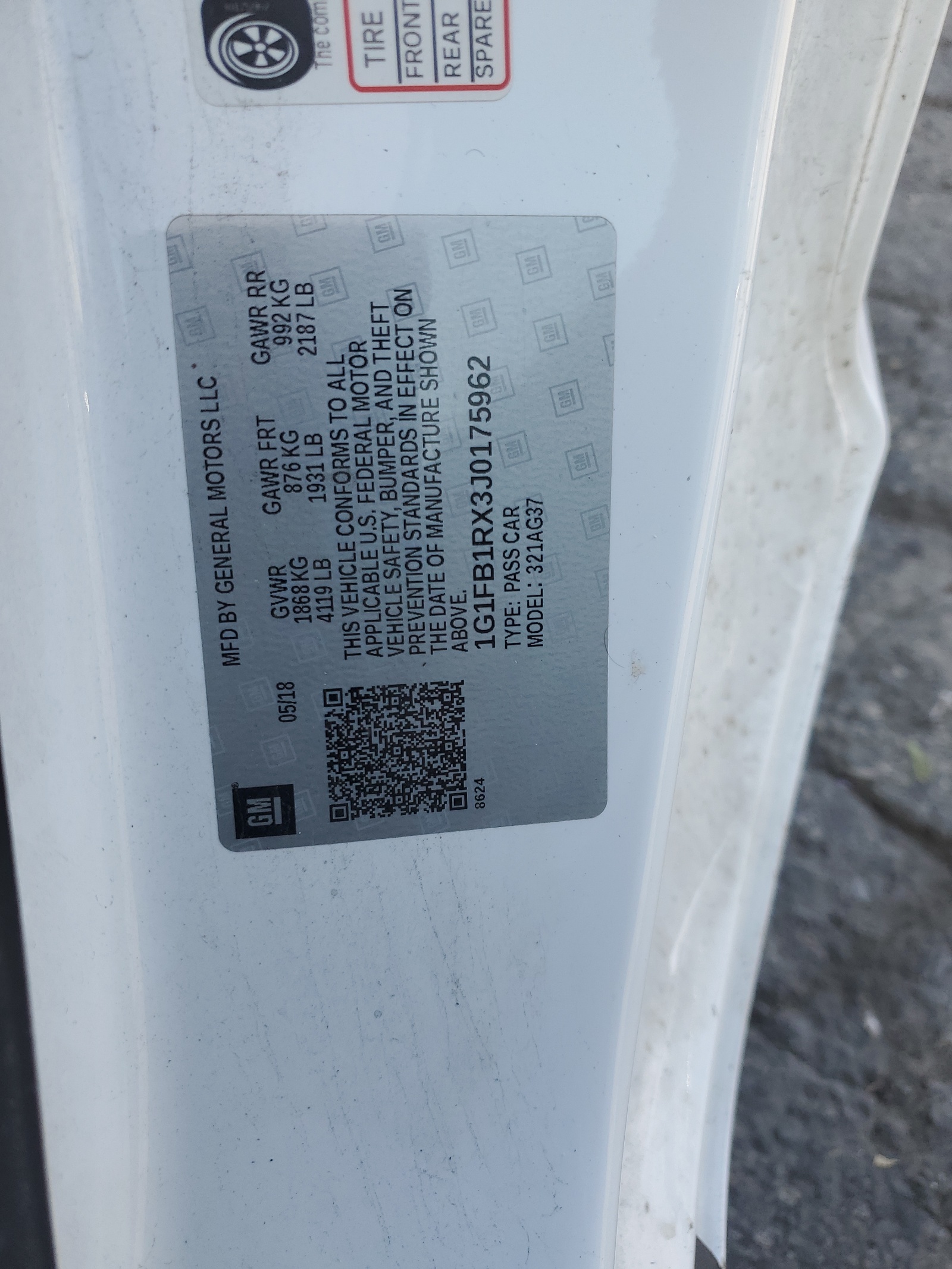 1G1FB1RX3J0175962 2018 Chevrolet Camaro Lt