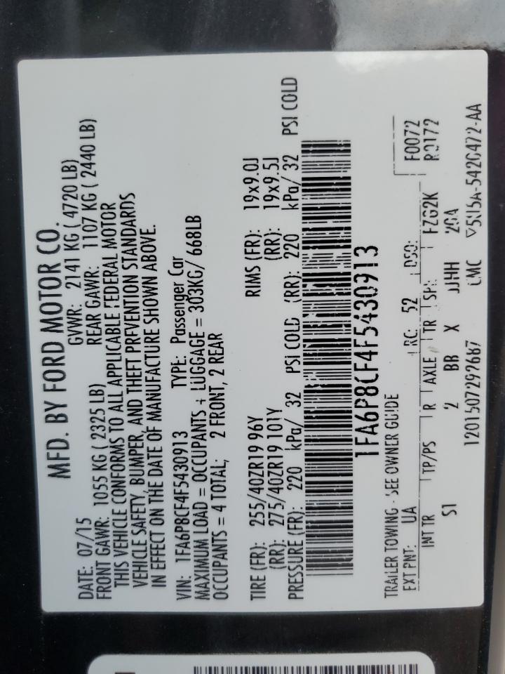 2015 Ford Mustang Gt VIN: 1FA6P8CF4F5430913 Lot: 55576394