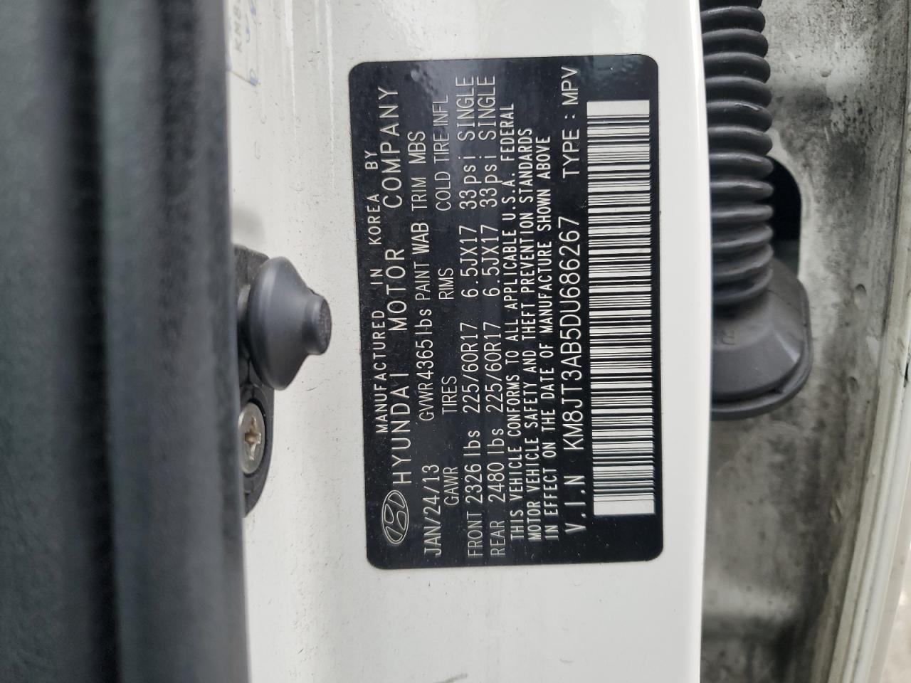 2013 Hyundai Tucson Gl VIN: KM8JT3AB5DU686267 Lot: 54599374