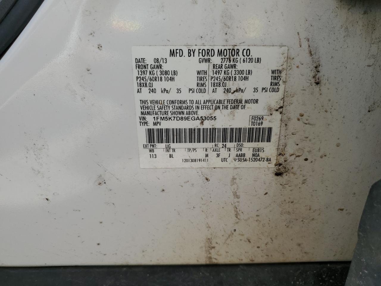 2014 Ford Explorer Xlt VIN: 1FM5K7D89EGA53055 Lot: 52813614