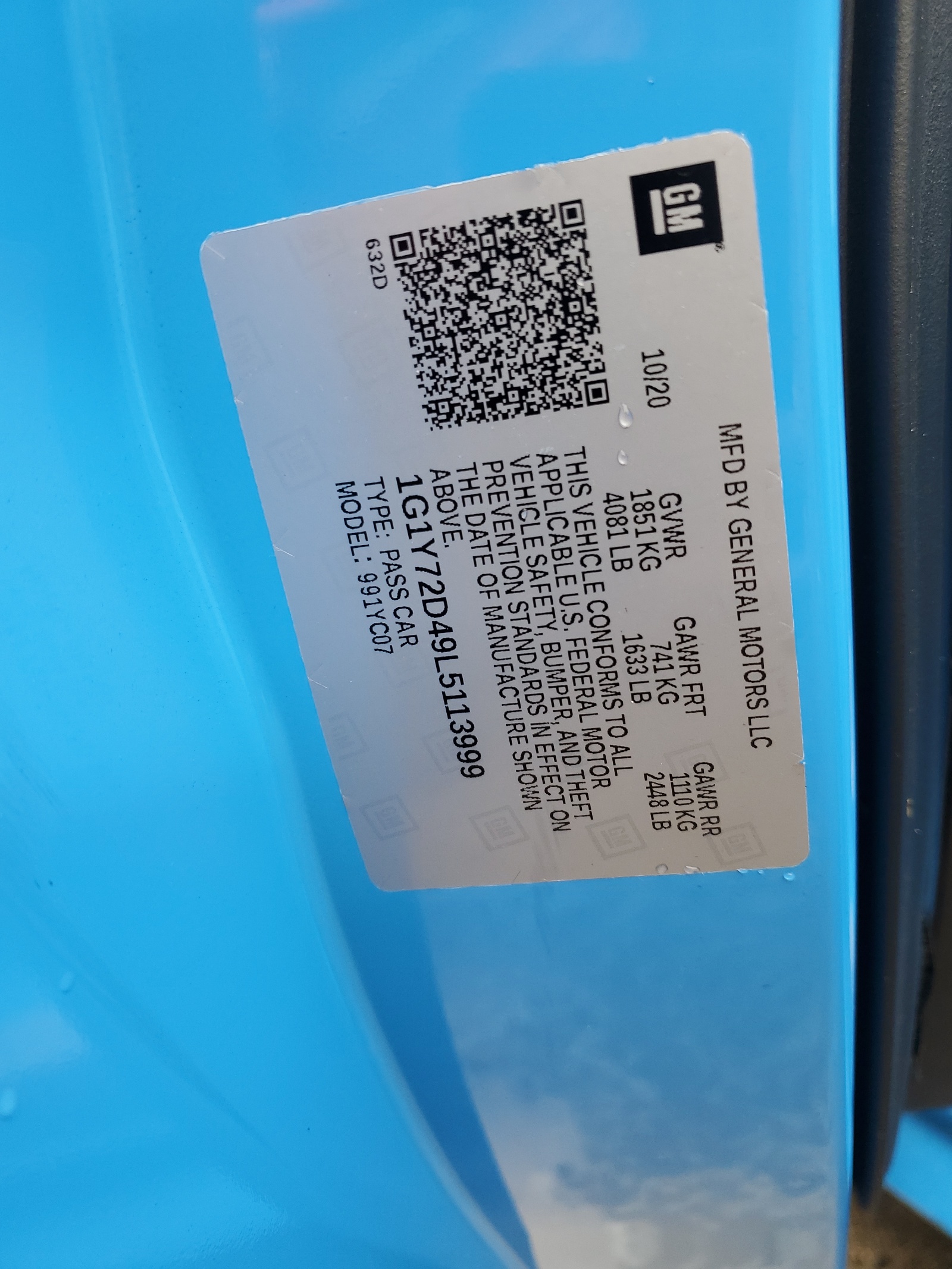 1G1Y72D49L5113999 2020 Chevrolet Corvette Stingray 2Lt