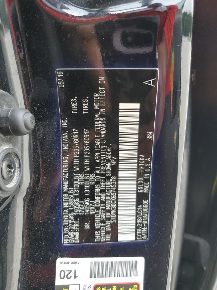 2016 Toyota Sienna Xle VIN: 5TDYK3DCXGS745378 Lot: 55953264